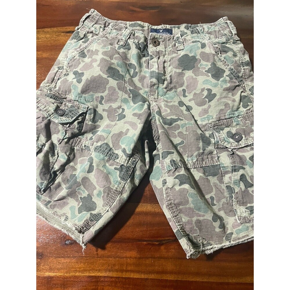American Eagle Outfitters Camo Cargo Shorts Mens 28 Green Military Camo S Y2K